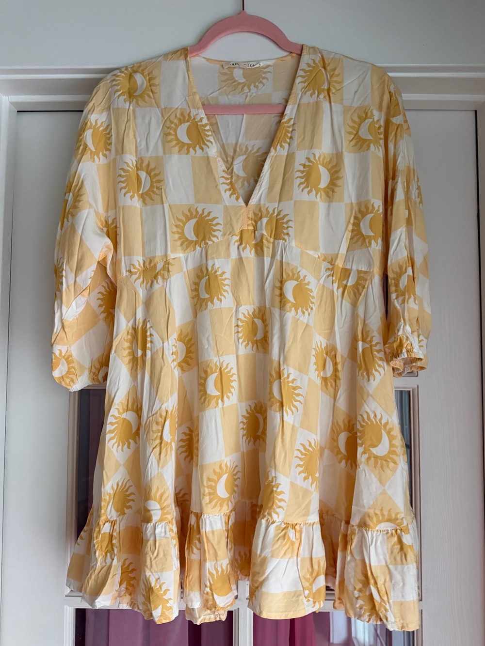 Label of Love Women's Yellow Sun-Print V-Neck Tunic Top